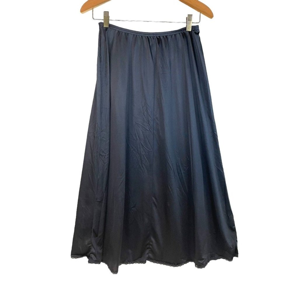 Vanity Fair Half Slip Size Medium-Large Black Nylon Lace Trim Elastic Waist VTG - Picture 2 of 7